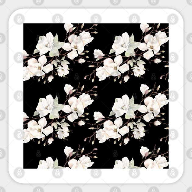 Black and White Magnolia Flower Pattern Sticker by thesnowwhyte